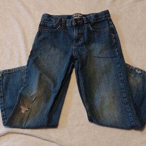Cat & Jack Boys relaxed straight jeans size 10 distressed with holes in knees